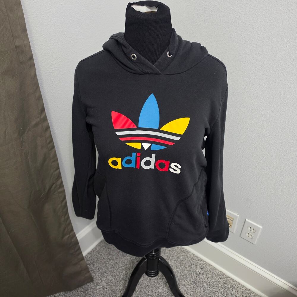 Adidas Originals Hoodie Womens XL Black Trefoil Logo Pullover Sweatshirt